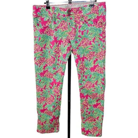 Lilly Pulitzer Womens Worth Straight Jeans Spike The Punch Orchid Pineapple Sz 6 - Picture 1 of 9